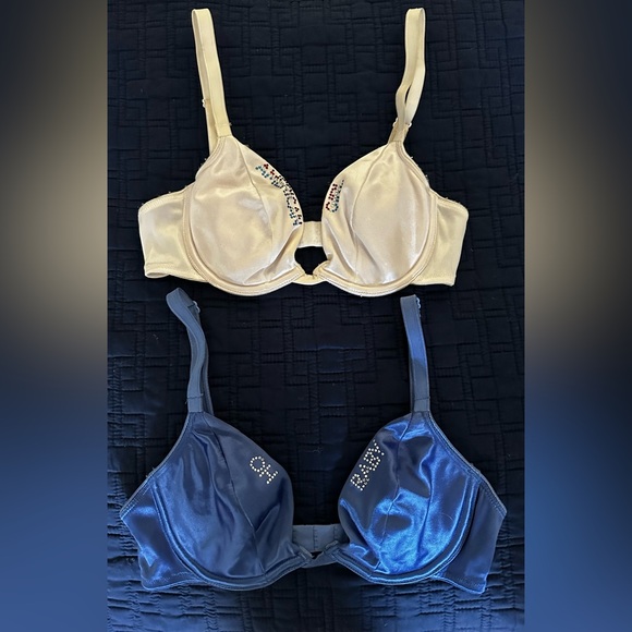 Victoria’s Secret Rhinestoned Personalized Set of Two Bras- Blue & White -SZ 32B - Picture 2 of 15